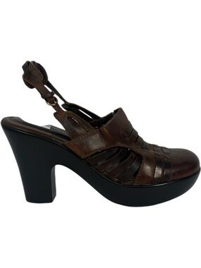 Tommy Hilfiger Brown Leather Round Toe Platform Slingback Shoes Size 8.5 Y2K 90s